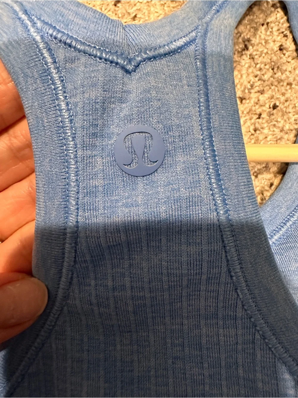 Lululemon Ebb to Street Tank Blue Linen Size 10 Ribbed Built-In Bra